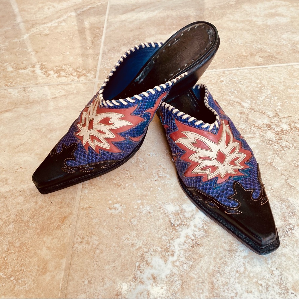 BCBGirls Blue and Red Mules